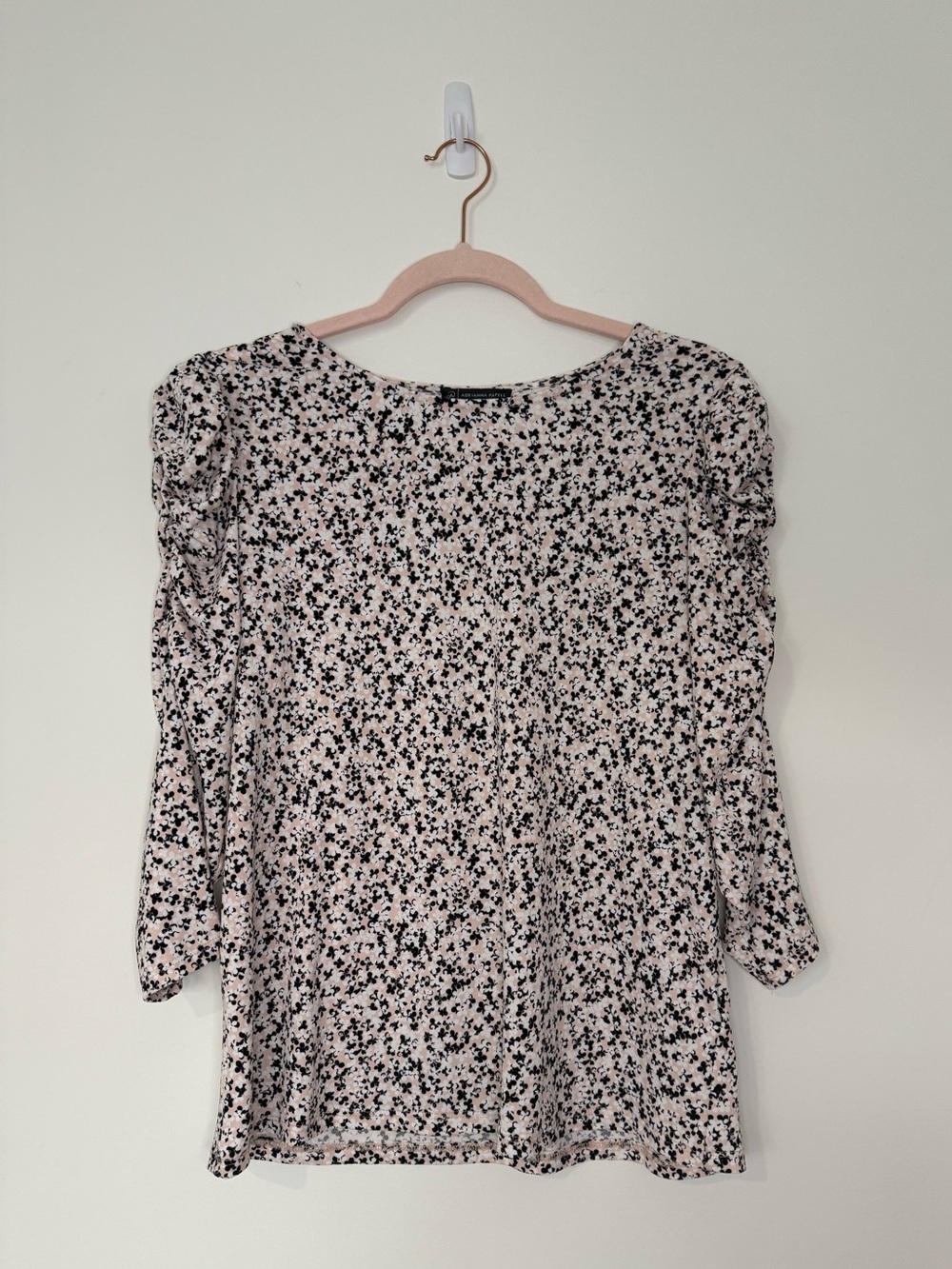 Adrianna Papell Black Floral Print Blouse on Cream